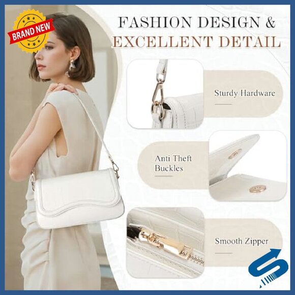 Small PU Leather Shoulder Bag with Adjustable Strap, Magnetic Buckle - Picture 5 of 8